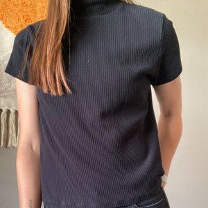 Black Sweater Mock Turtle Neck Tee Shirt